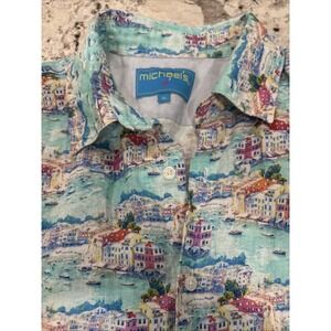 Michaels Men's Printed Long Sleeve Linen Shirt Venice Multicolored Size Xl beach